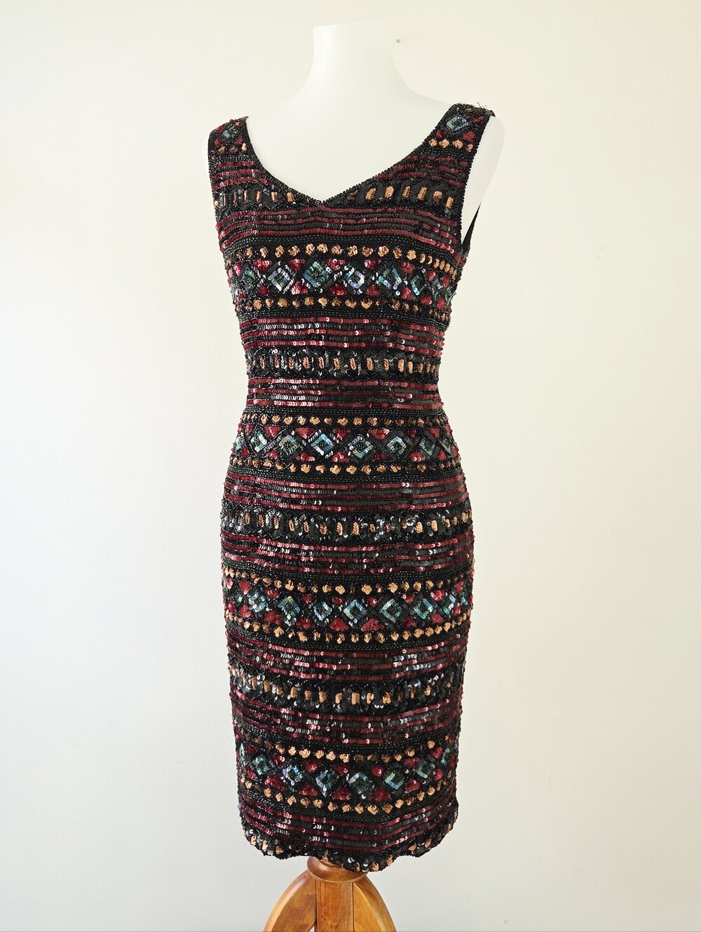 Vintage Adrianna Papell Beaded Sleveless Fitted Dress Size 6